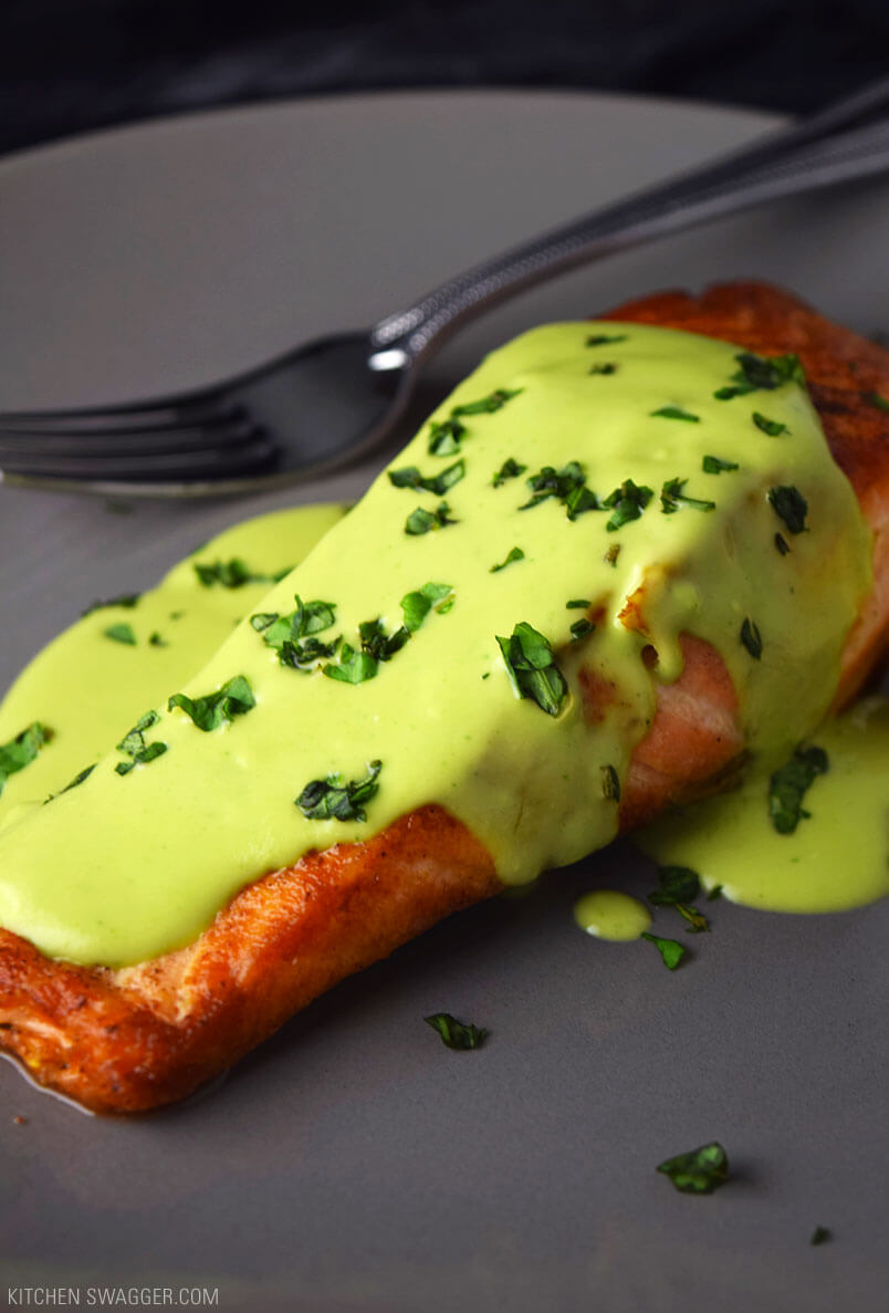 #20 Pan-Seared Salmon with Creamy Avocado Sauce